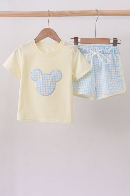 Yellow character applique shorts set