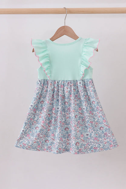 Mint floral character applique ruffle dress