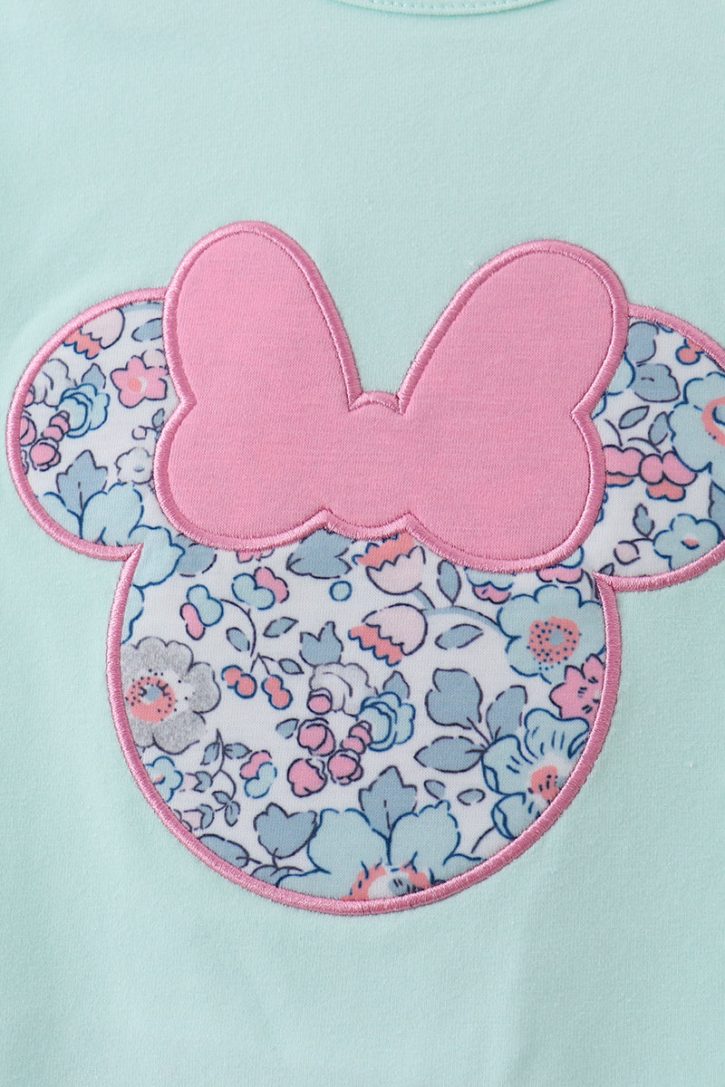 Mint floral character applique ruffle dress