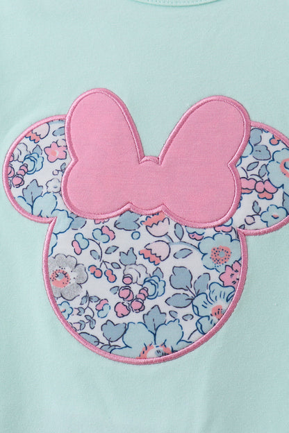 Mint floral character applique ruffle dress