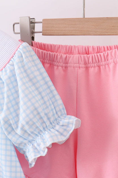 Blue golf cart smocked ruffle shorts set