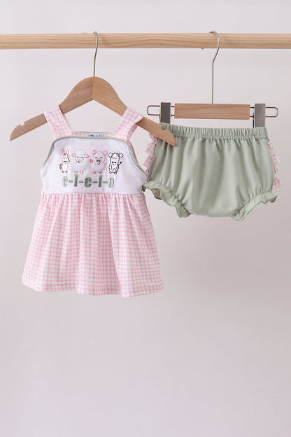 Pink farm animal embroidery bloomer set