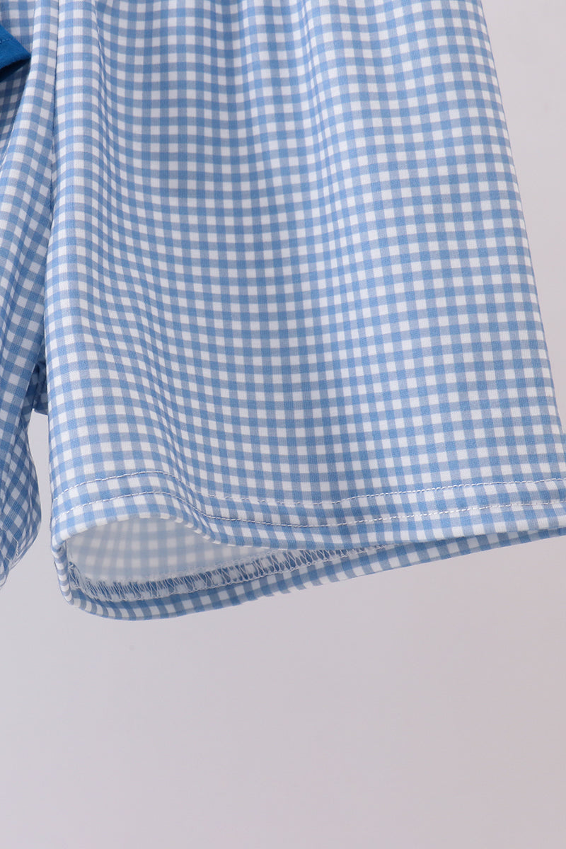 Blue character smocked gingham shorts set