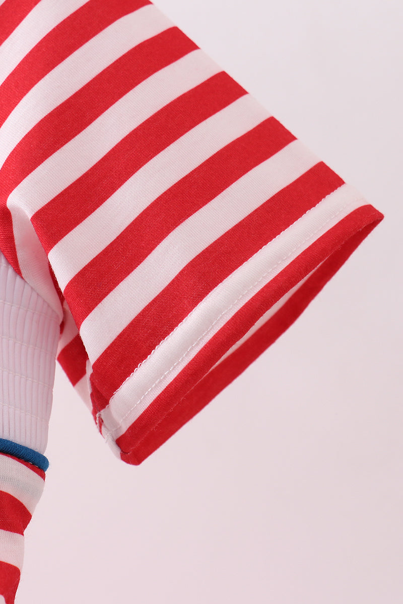 Red stripe character smocked top