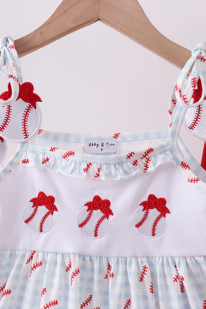 Baseball applique ruffle gingham shorts set