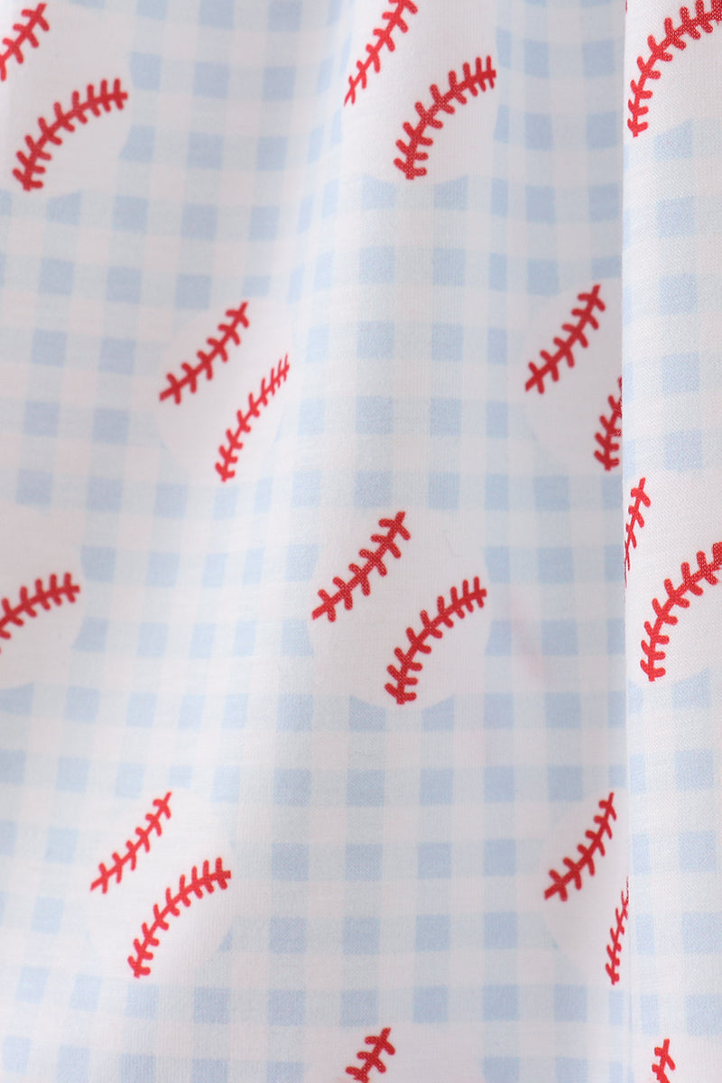 Baseball applique ruffle gingham dress