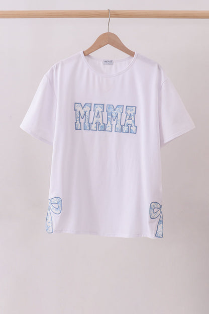 White MAMA bow applique mom&me top