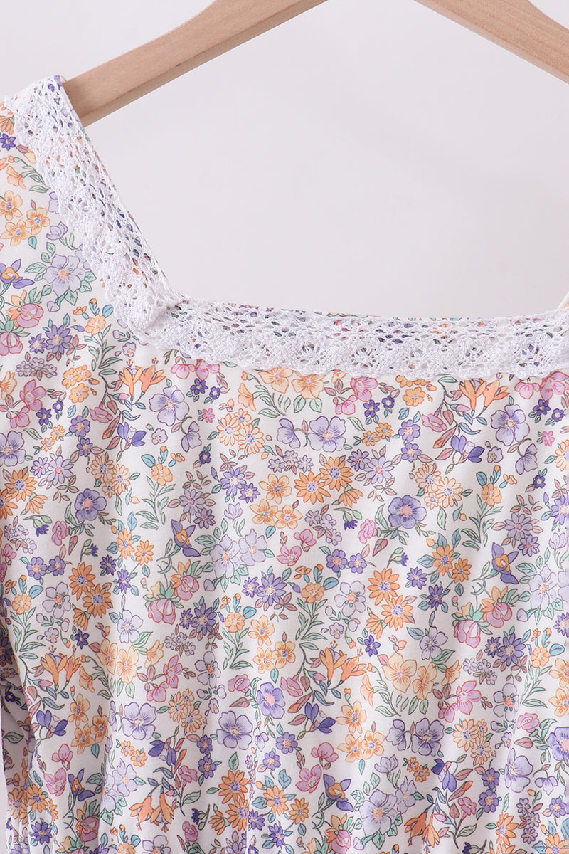 Purple floral lace women dress