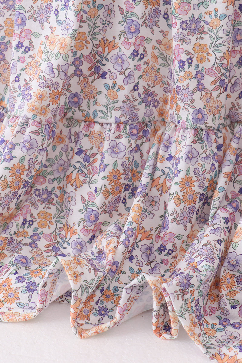 Purple floral lace women dress