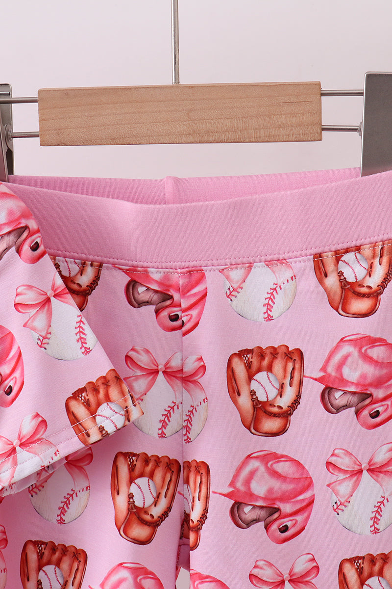 Pink bow baseball bamboo pajama set