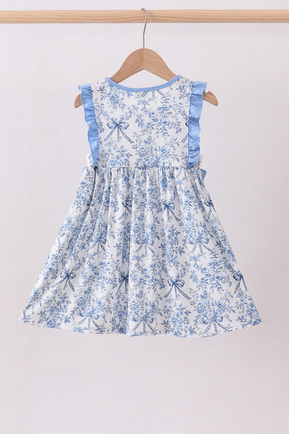 Blue floral cross smocked ruffle dress