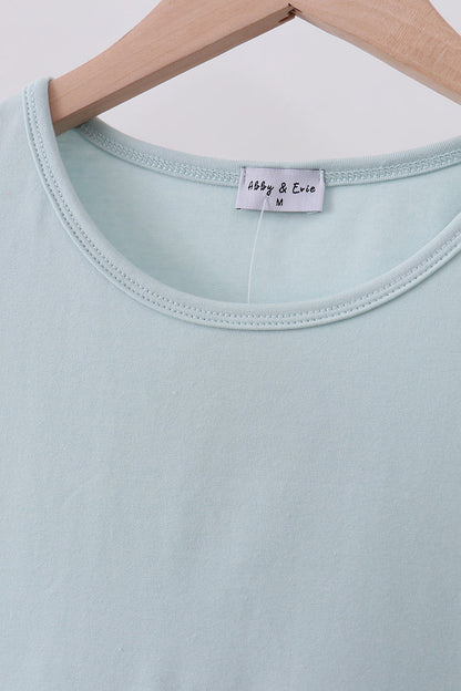 Blue bowknot cross applique top