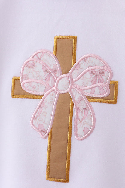 Pink bowknot cross applique skort set