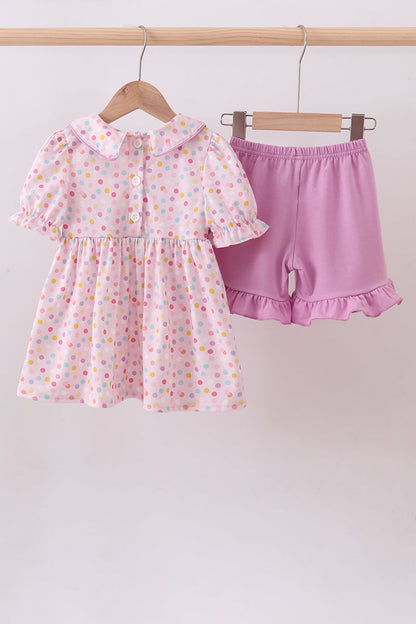 Purple birthday embroidery ruffle shorts set