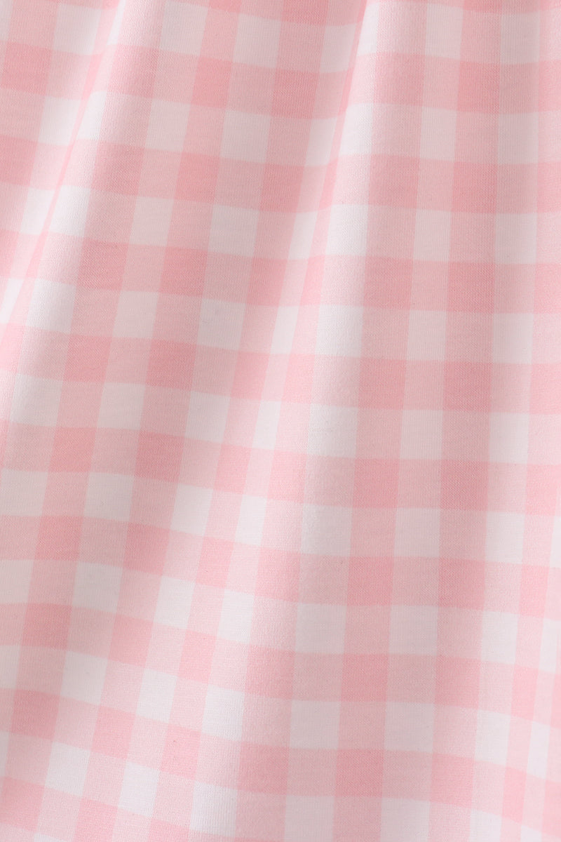 Pink character embroidery gingham dress