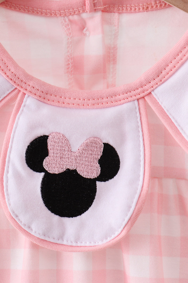 Pink character embroidery gingham bubble