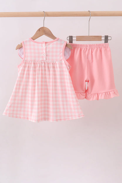 Pink character embroidery gingham bubble