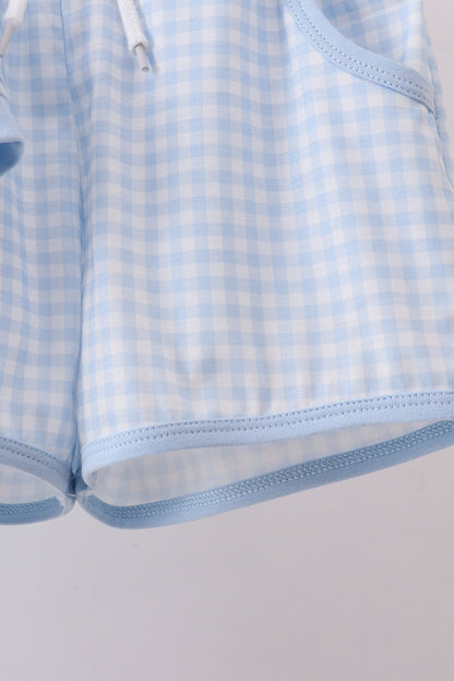 Blue brother smocked shorts set