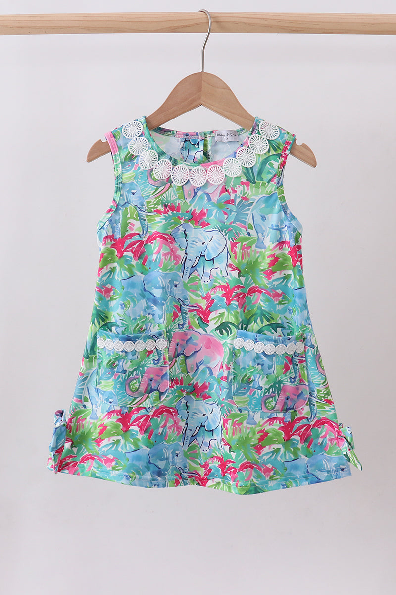 Green tropical garden bow dress