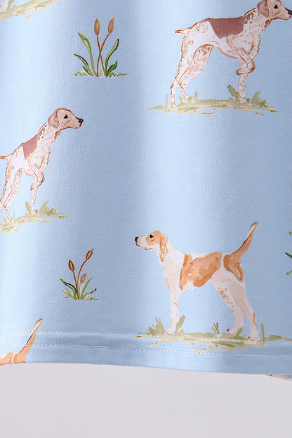 Blue puppy print bamboo pajama set
