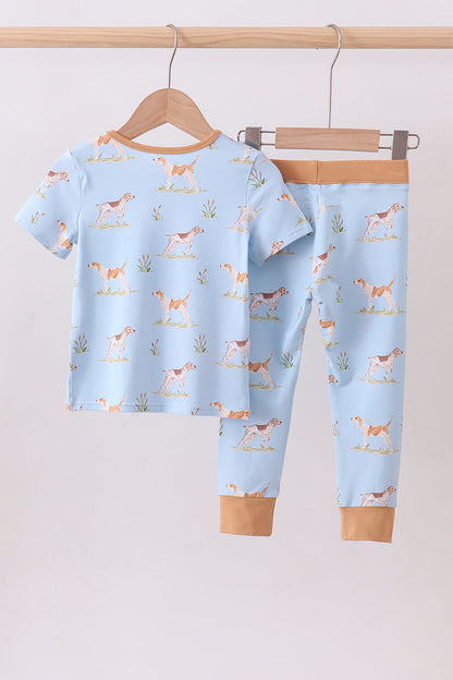 Blue puppy print bamboo pajama set