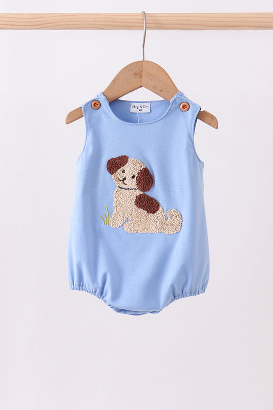 Blue puppy french knot bubble