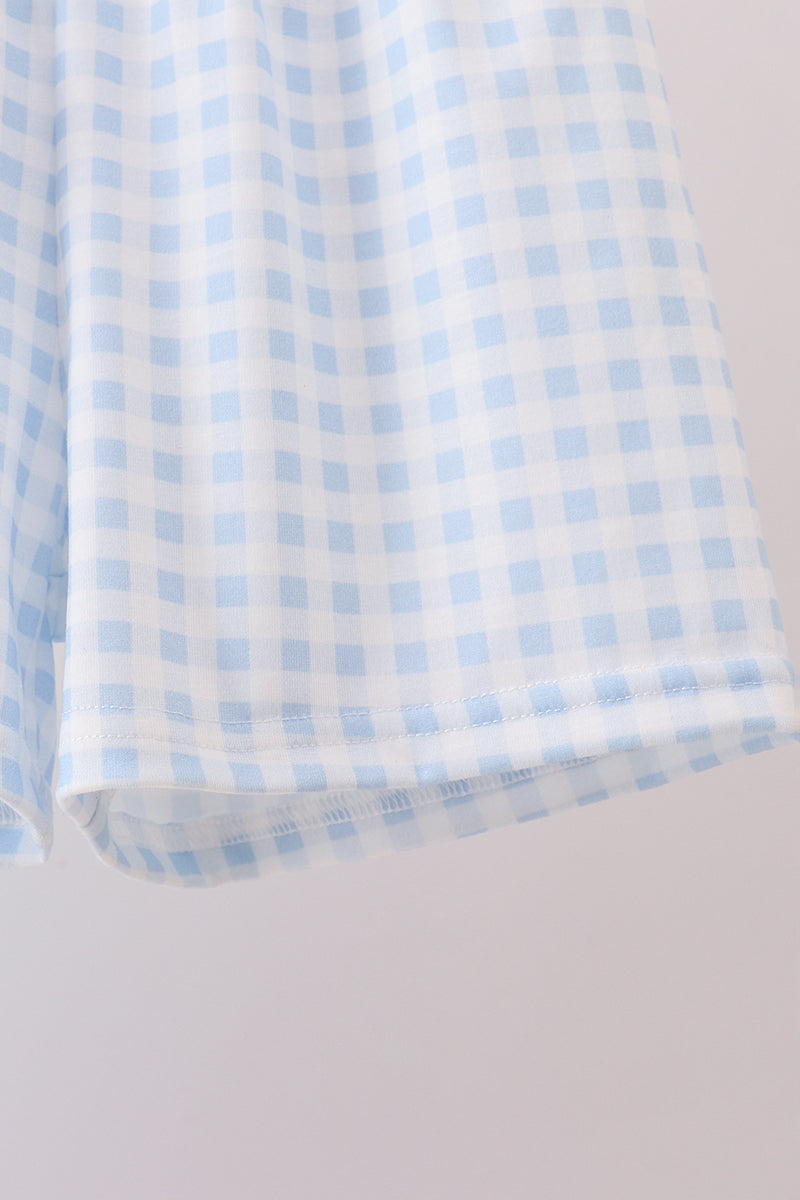 Blue tractor applique shorts set