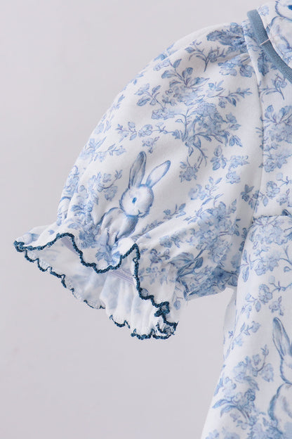 Navy bunny embroidery floral peter pan collar bloomer set