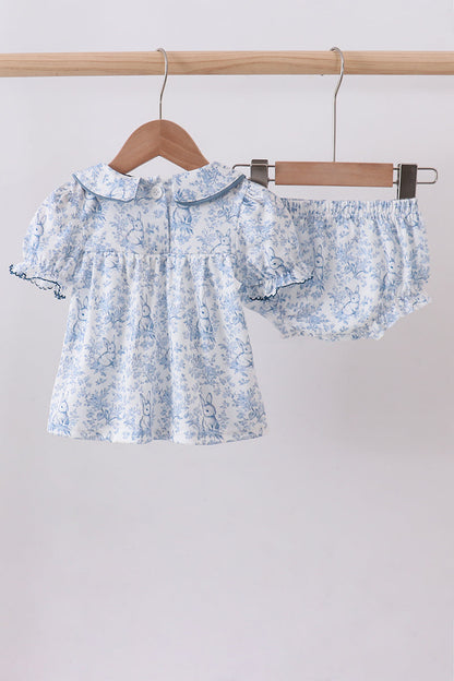 Navy bunny embroidery floral peter pan collar bloomer set