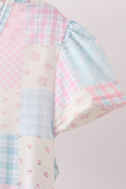 Pink patchwork floral tiered dress