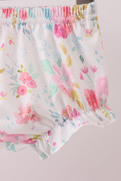 Pink floral bunny applique bloomer set