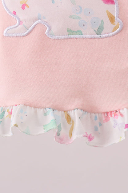 Pink floral bunny applique bloomer set