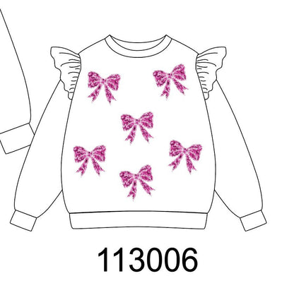 White bow sequin mom&me sweatshirt