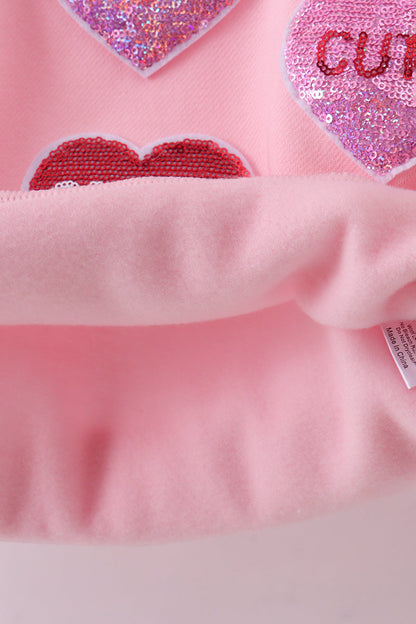 Pink heart love smile sequin fleece mom&me sweatshrit