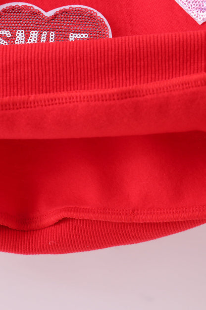 Red heart love smile sequin fleece mom&me sweatshrit