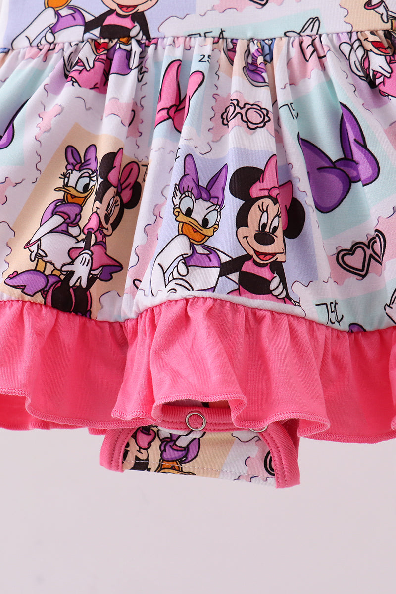 Pink character bamboo ruffle romper