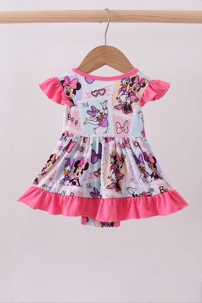 Pink character bamboo ruffle romper