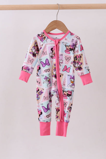 Pink character bamboo romper