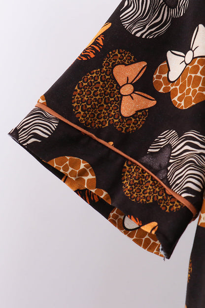 Brown character bamboo pajama set