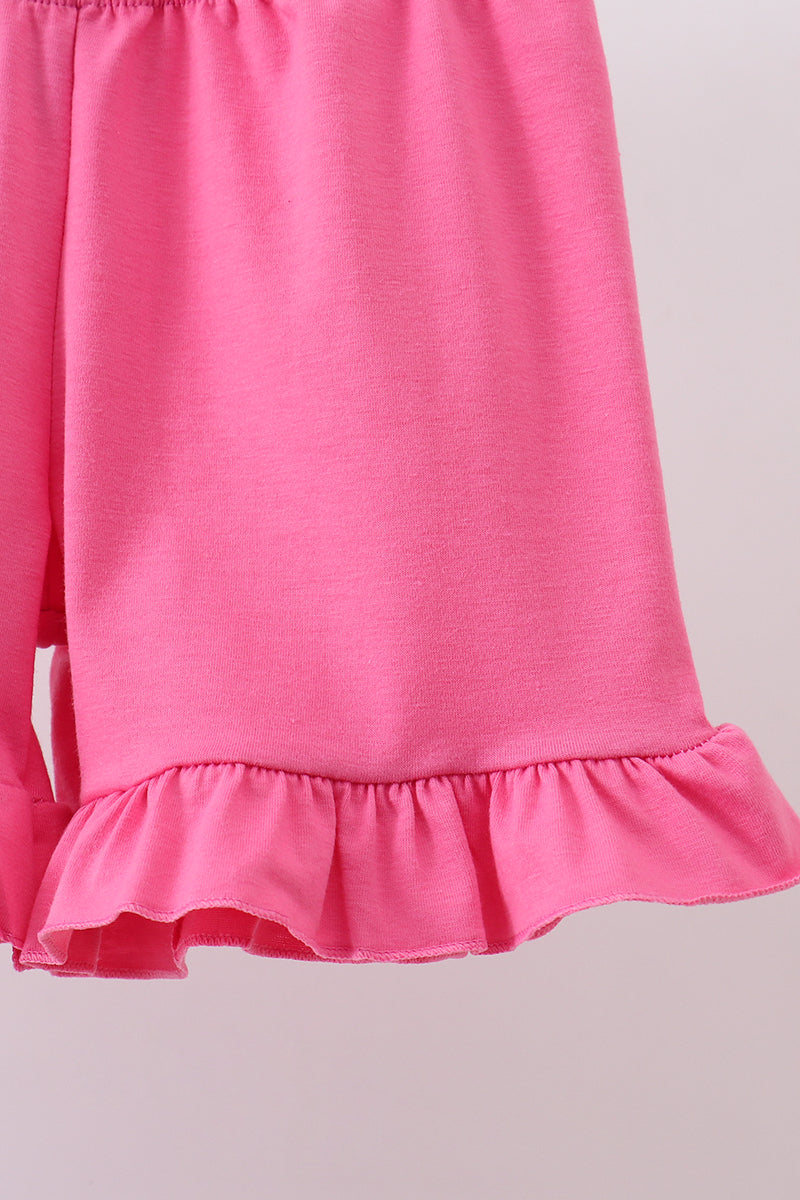Pink character smocked ruffle bloomer set