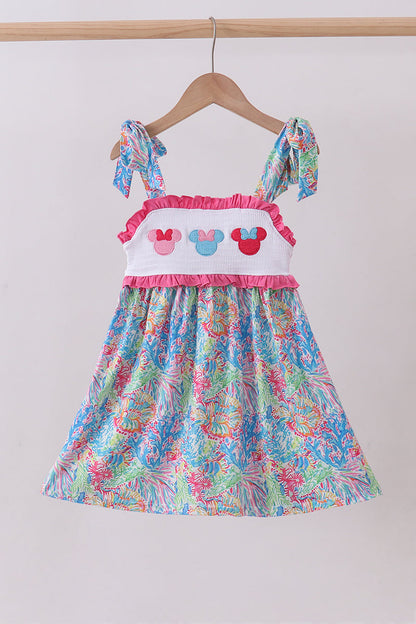 Pink character smocked ruffle dress