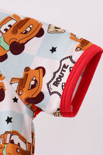 Red character bamboo romper