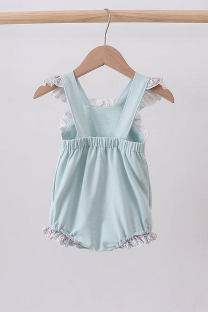 Blue floral bunny applique ruffle bubble