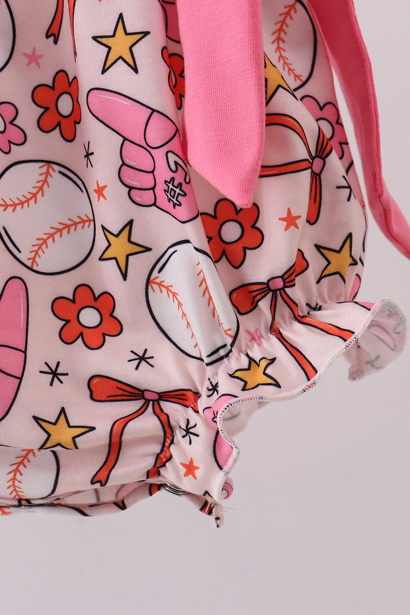Pink baseball print ruffle bubble