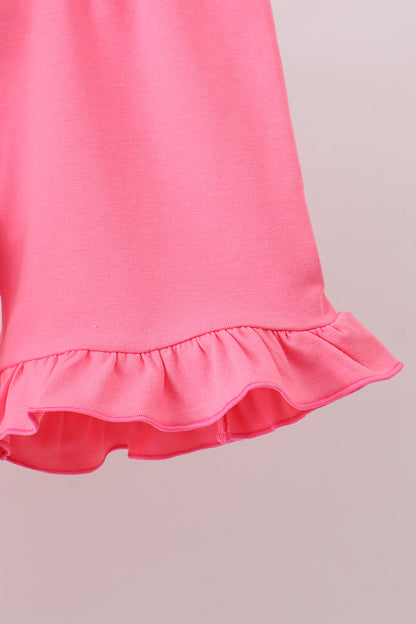 Pink baseball print ruffle shorts set