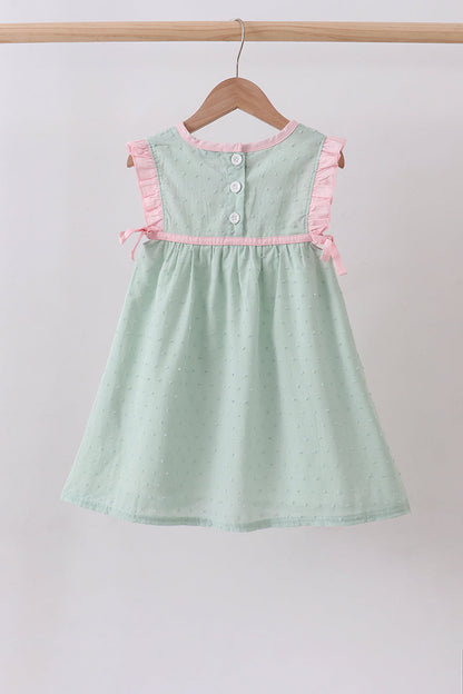 Green swiss dot cross sheep ruffle dress