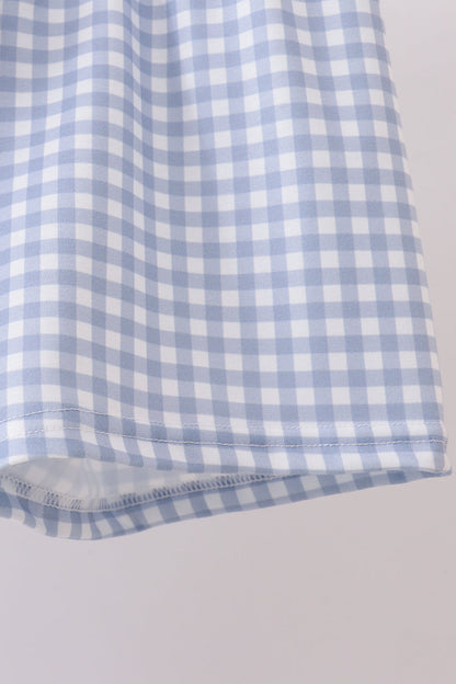 Blue football applique gingham shorts set