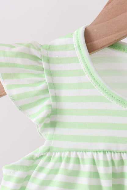 Green watermelon applique ruffle stripe bloomer set