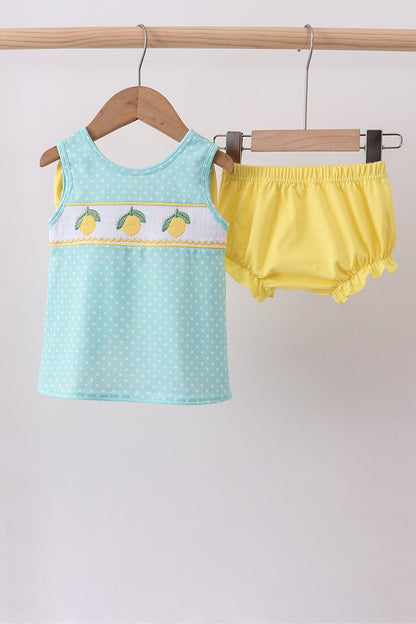 Summer lemon smocked bow bloomer set