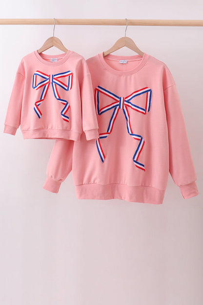 Peach Patriotic hand-sewn bow mom&me sweatshirt